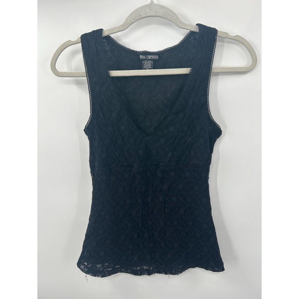 Vintage Y2K Lace Black Cami Tank Top Womens Medium Coquette Fairy Goth